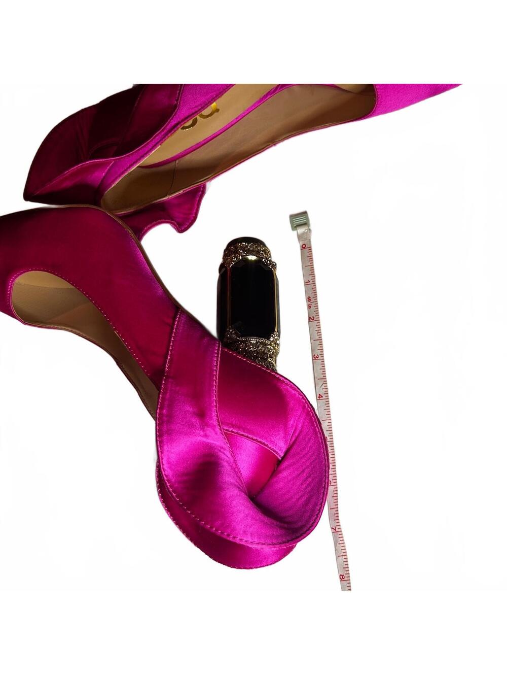 FSJ Fuchsia satin pumps with purple glam heal - Picture 8 of 8